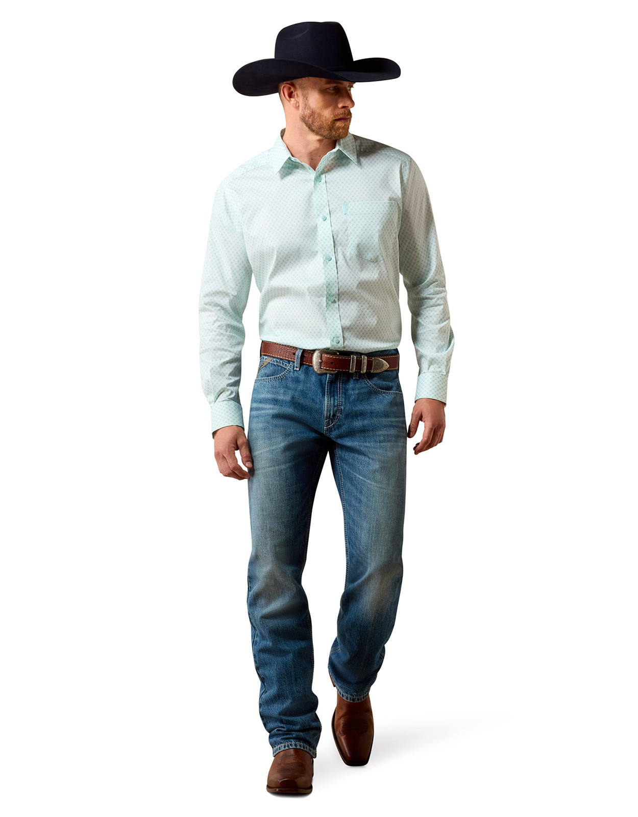 Ariat Men's Everything Long Sleeve Print Button Down Shirt - Turquoise/Grey