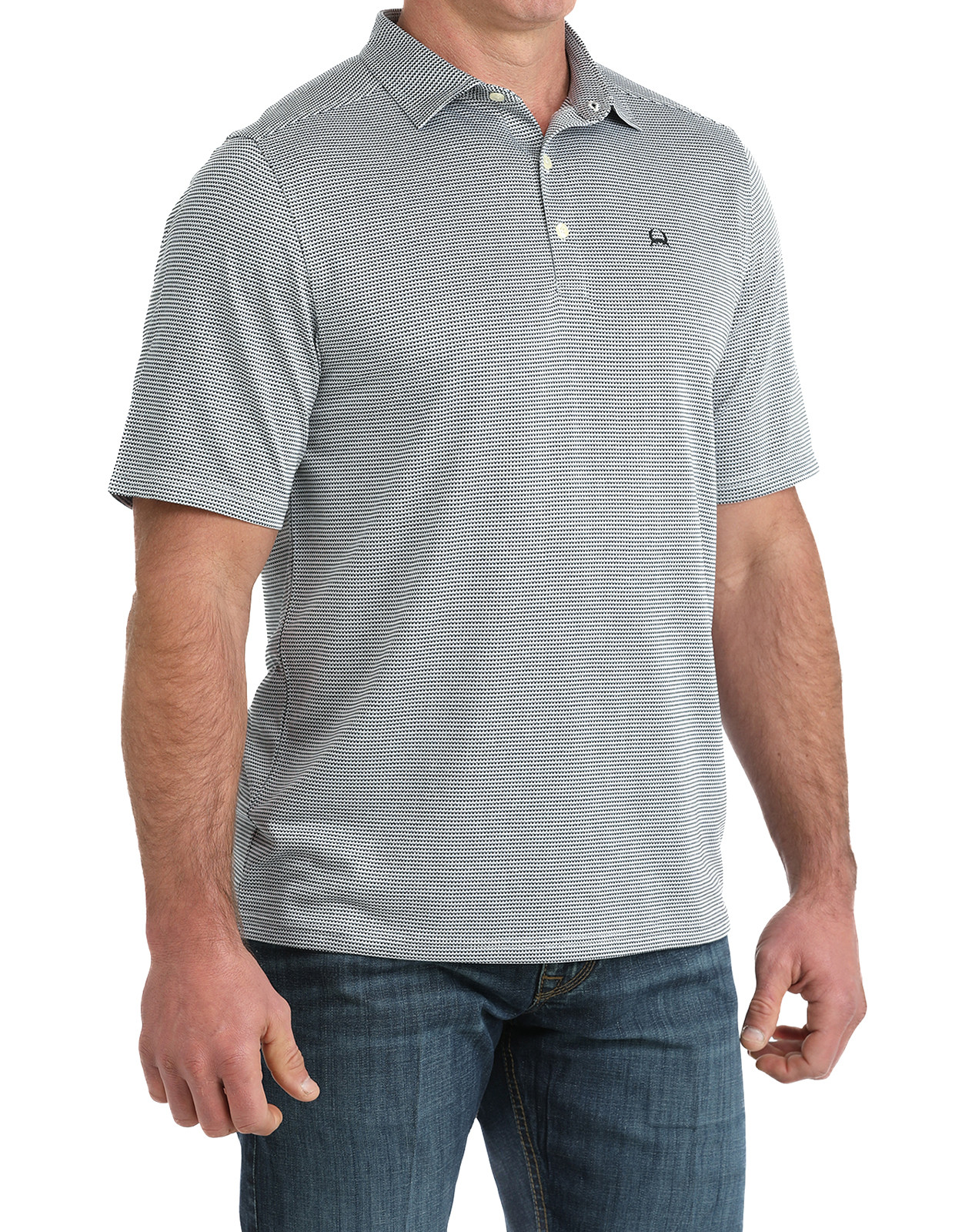 Cinch Men's Arenaflex Polo Short Sleeve Print Button Shirt - Blue/White