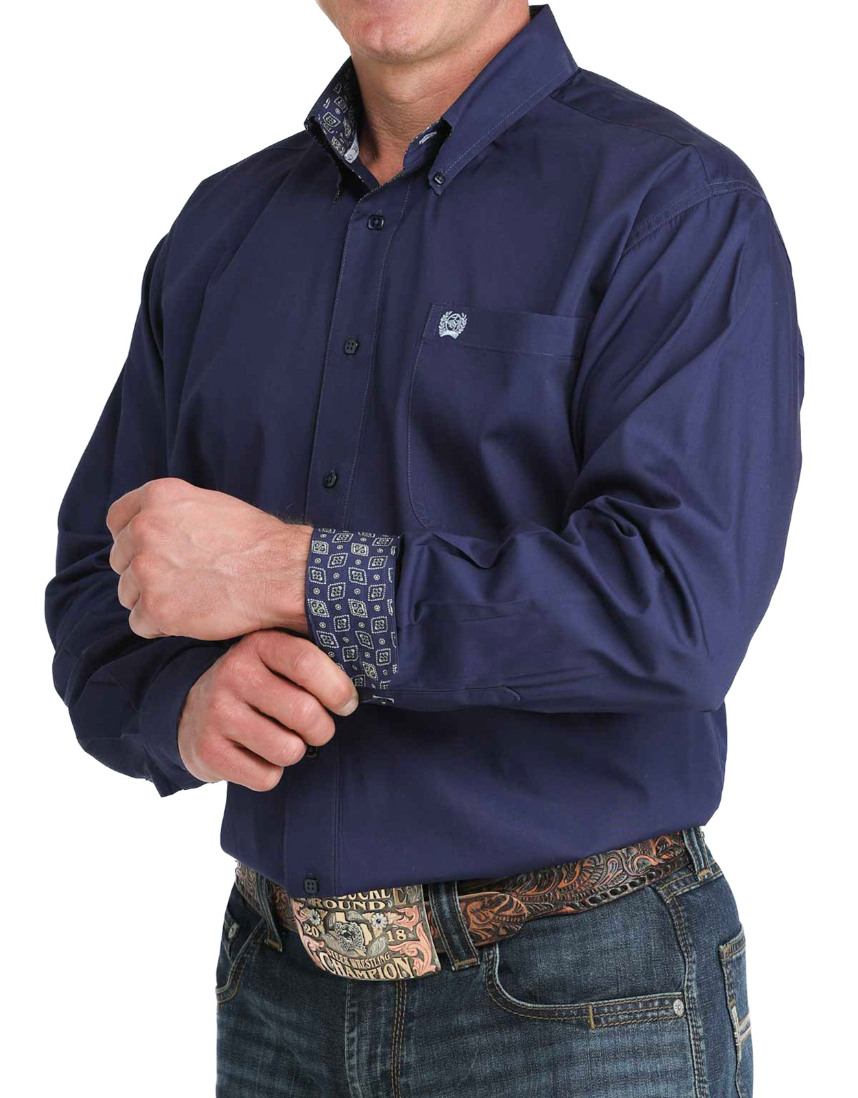 Cinch Men's Long Sleeve Solid Button Down Shirt - Royal Blue
