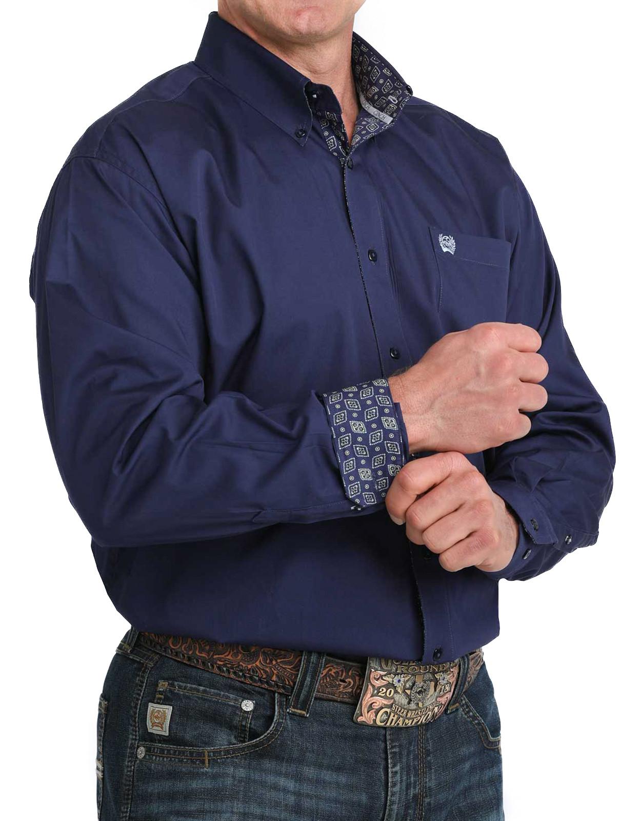 Cinch Men's Long Sleeve Solid Button Down Shirt - Royal Blue