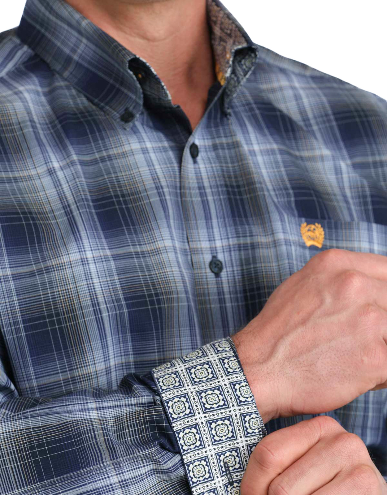 Cinch Men's Long Sleeve Plaid Button Down Shirt - Navy/Grey