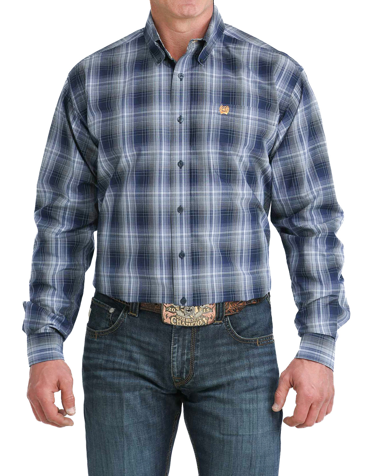 Cinch Men's Long Sleeve Plaid Button Down Shirt - Navy/Grey