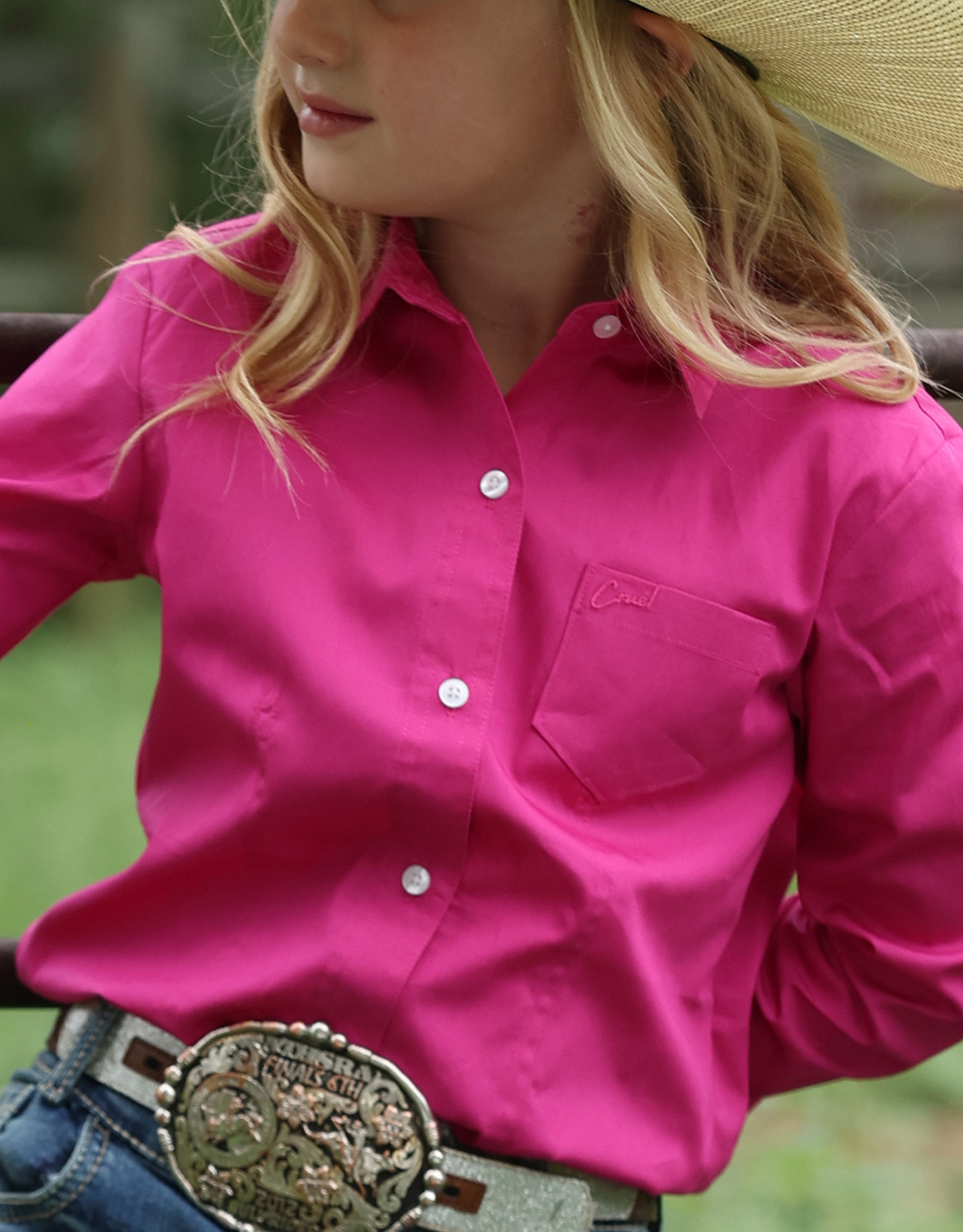 Cruel Girls' Long Sleeve Solid Button Down Shirt - Pink