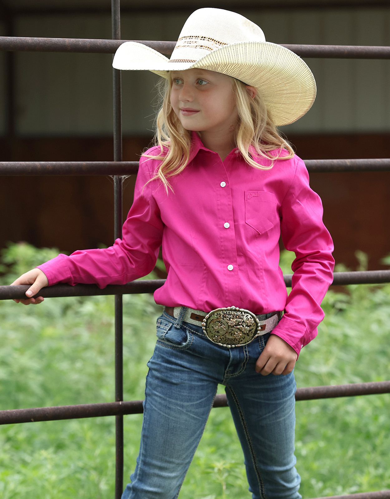 Cruel Girls' Long Sleeve Solid Button Down Shirt - Pink