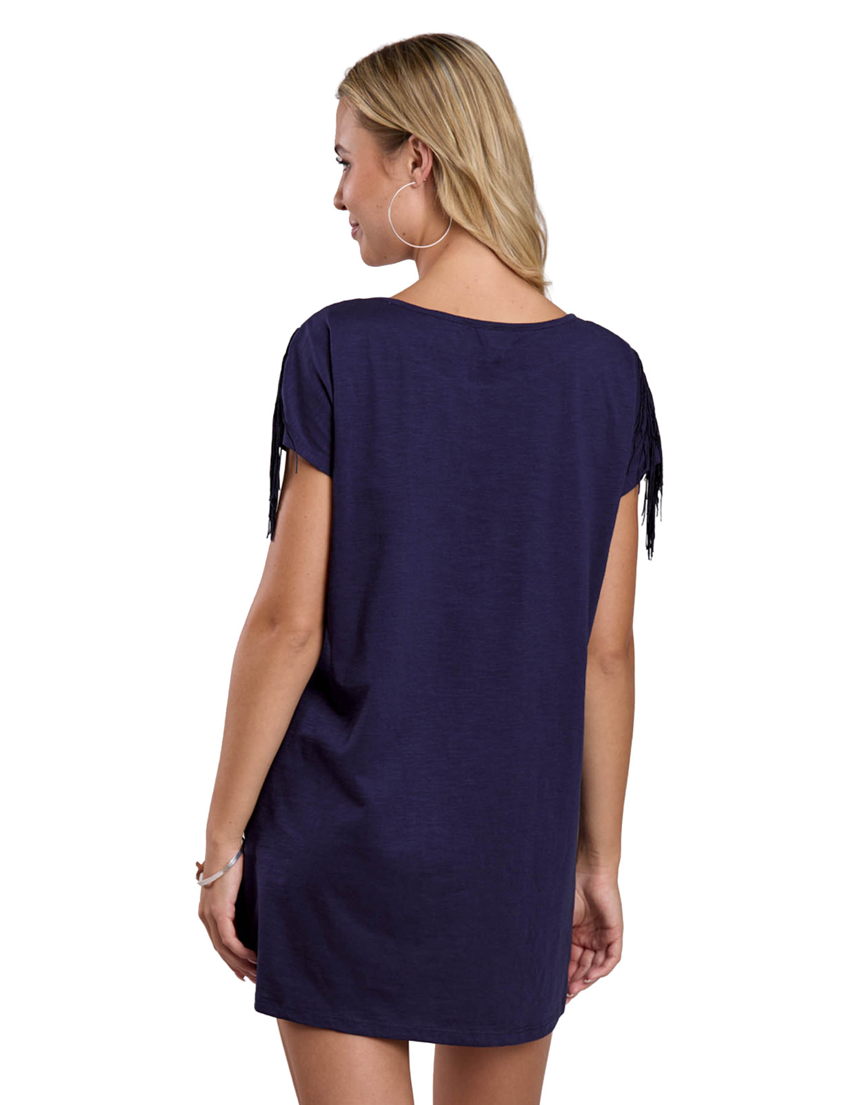 Roper Women's Short Sleeve Solid Fringe Dress - Blue