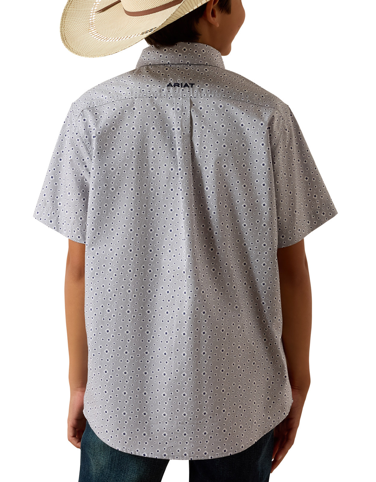 Ariat Boys' Casual Series Short Sleeve Print Button Down Shirt - Grey
