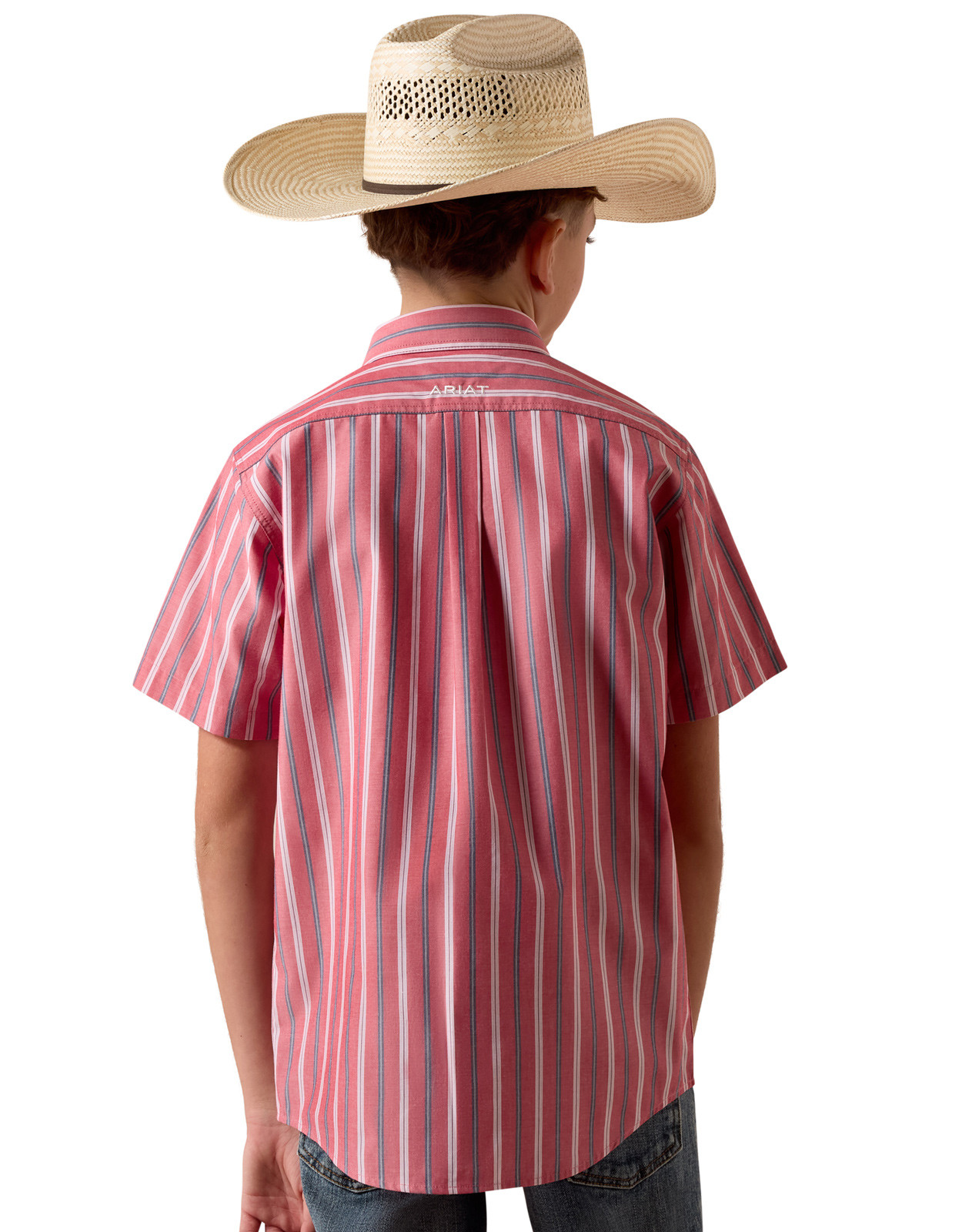 Ariat Boys' Pro Series Short Sleeve Stripe Button Down Shirt - Red/Gray
