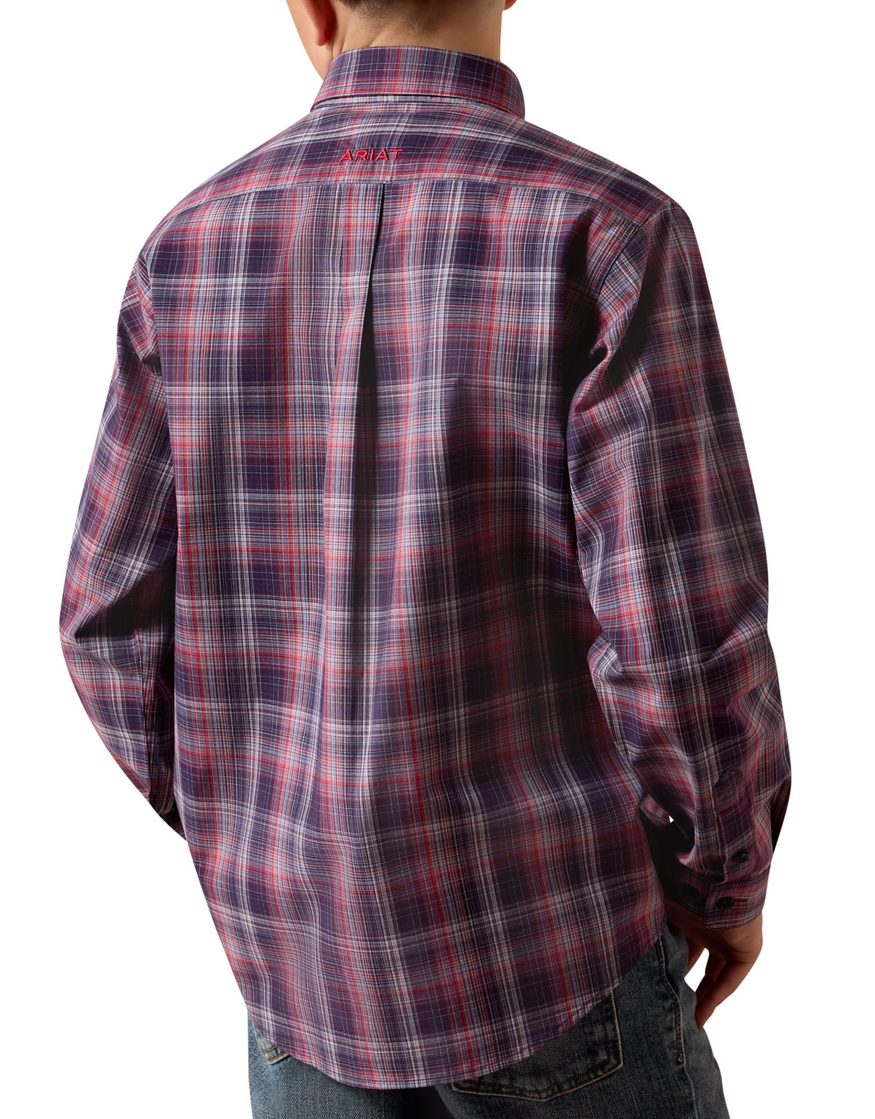 Ariat Boys' Pro Series Long Sleeve Plaid Button Down Shirt - Blue/Red