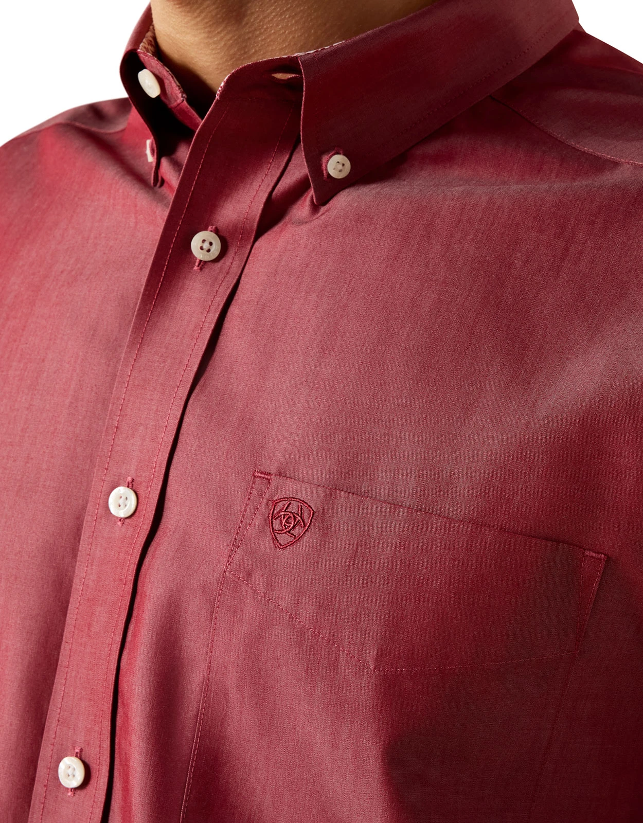 Ariat Men's Wrinkle Free Long Sleeve Solid Pinpoint Button Down Shirt - Red