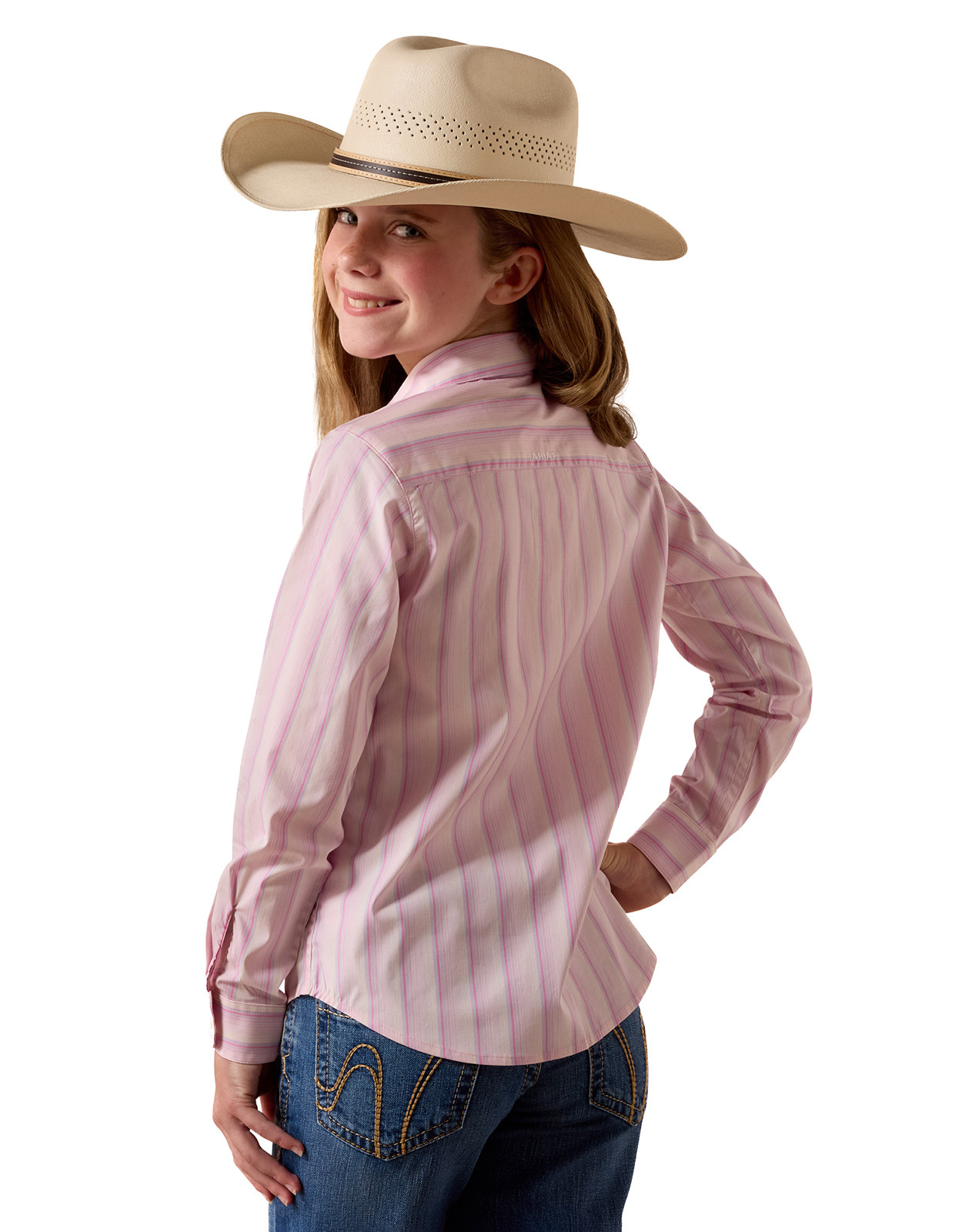Ariat Girls' Kirby Stretch Long Sleeve Ombre Stripe Button Down Shirt - Pink