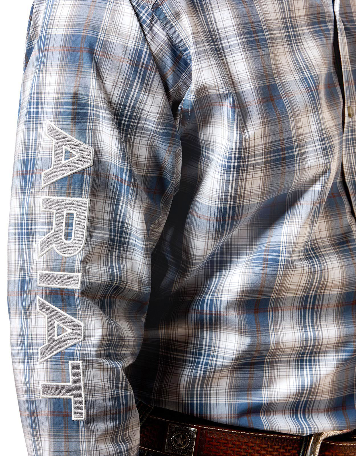 Ariat Men's Team Logo Long Sleeve Plaid Button Down Shirt - Blue/White