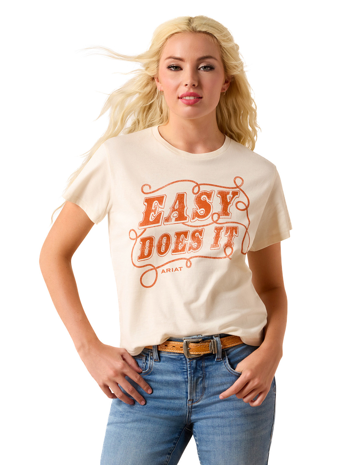 Ariat Women's Short Sleeve "Easy Does It" Print Tee Shirt - Natural