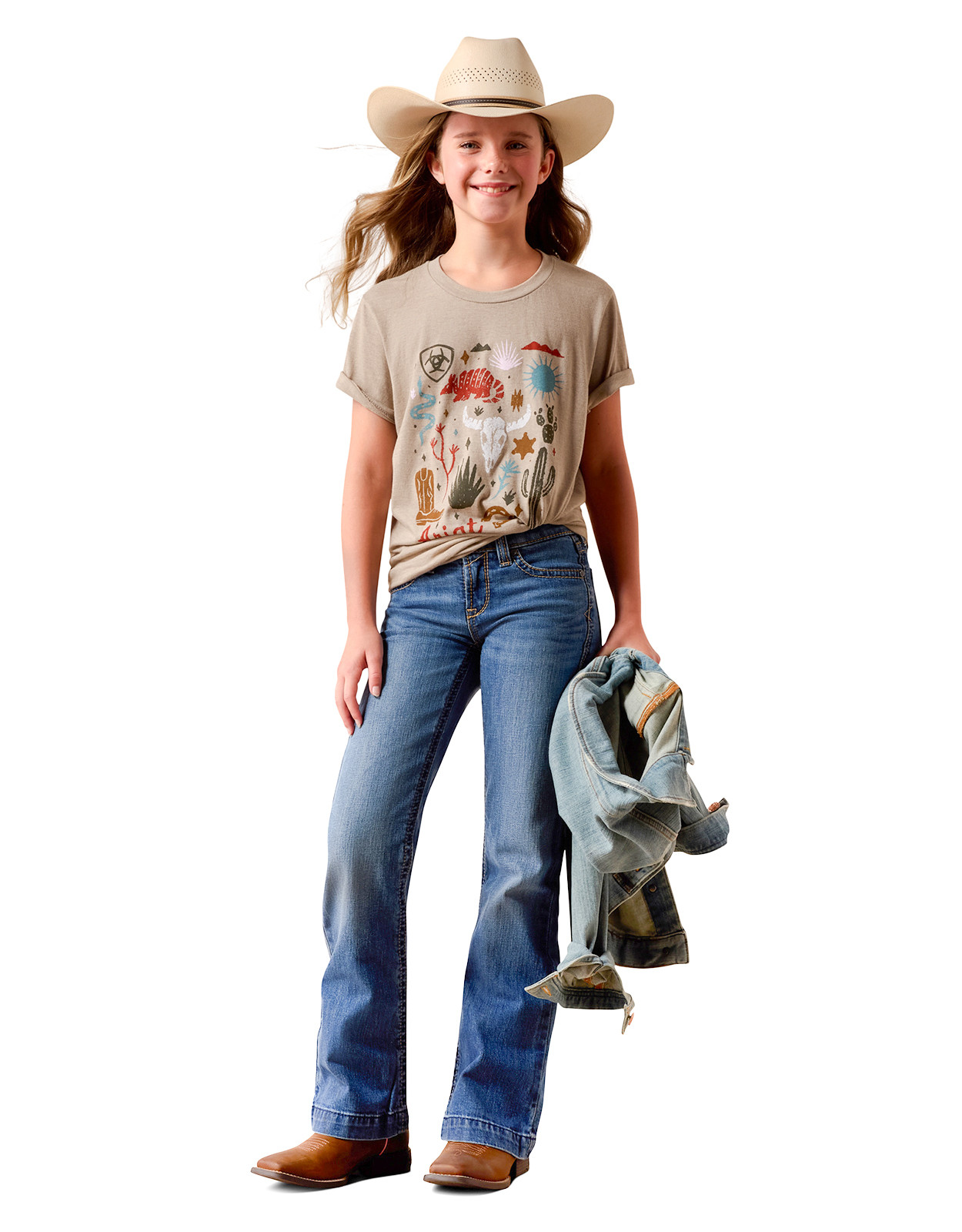 Ariat Girls' Short Sleeve Print Tee Shirt - Tan