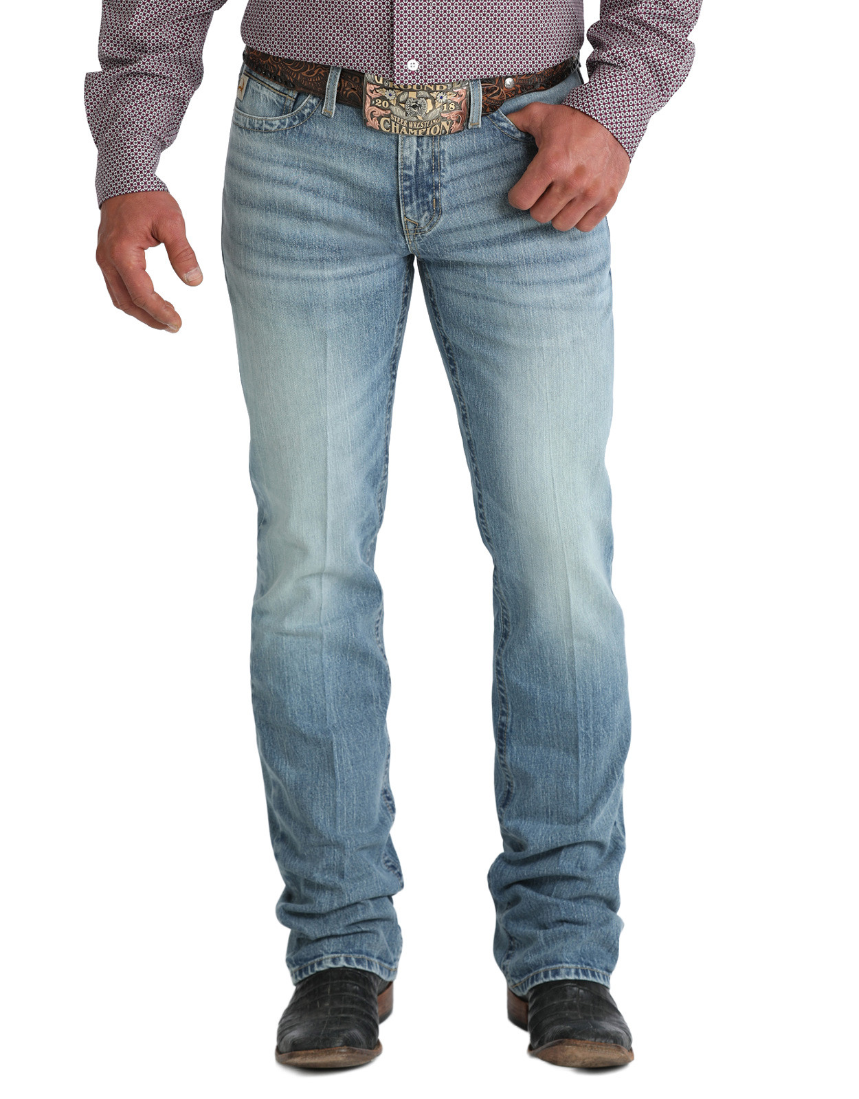 Cinch Men's Ian Stretch Mid Rise Slim Fit Boot Cut Jeans - Medium Stonewash