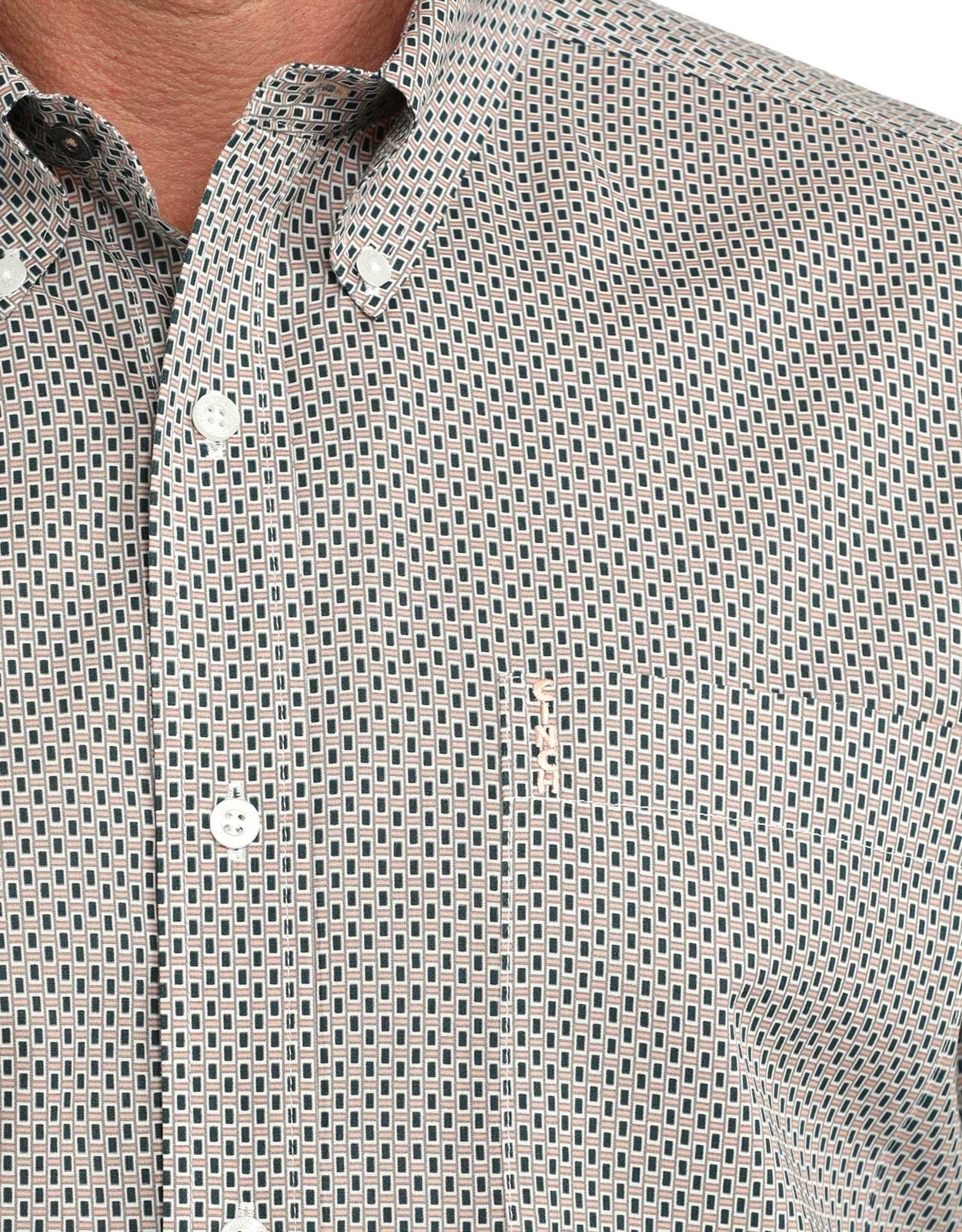 Cinch Men's Modern Fit Long Sleeve Print Button Down Shirt - Salmon/Navy