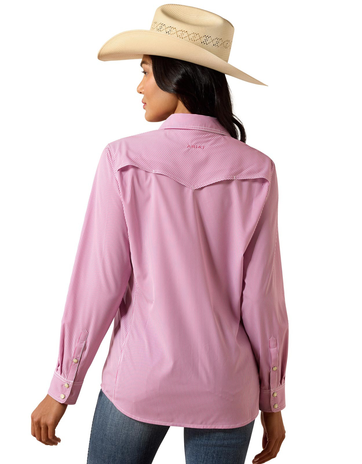 Ariat Women's VentTEK Long Sleeve Stripe Snap Shirt - Pink/White