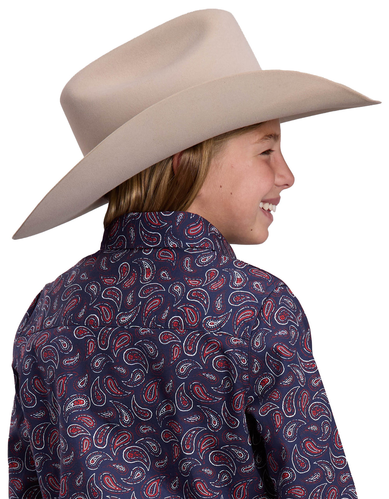 Roper Girls' Long Sleeve Print Snap Shirt - Blue/Red
