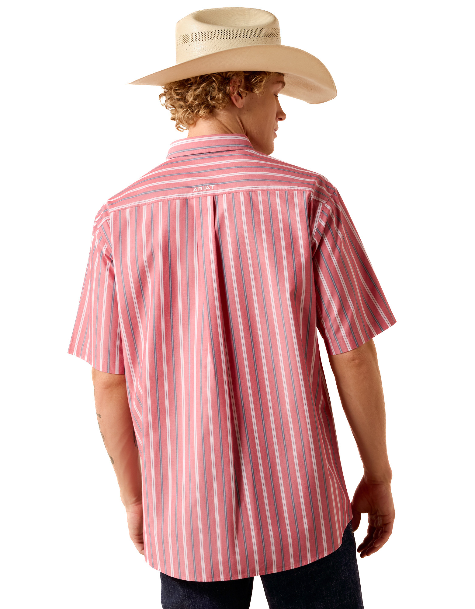 Ariat Men's Pro Series Short Sleeve Stripe Button Down Shirt - Red/Gray