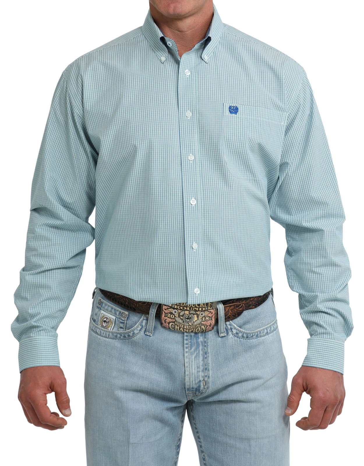Cinch Men's Long Sleeve Plaid Button Down Shirt - Blue/Green