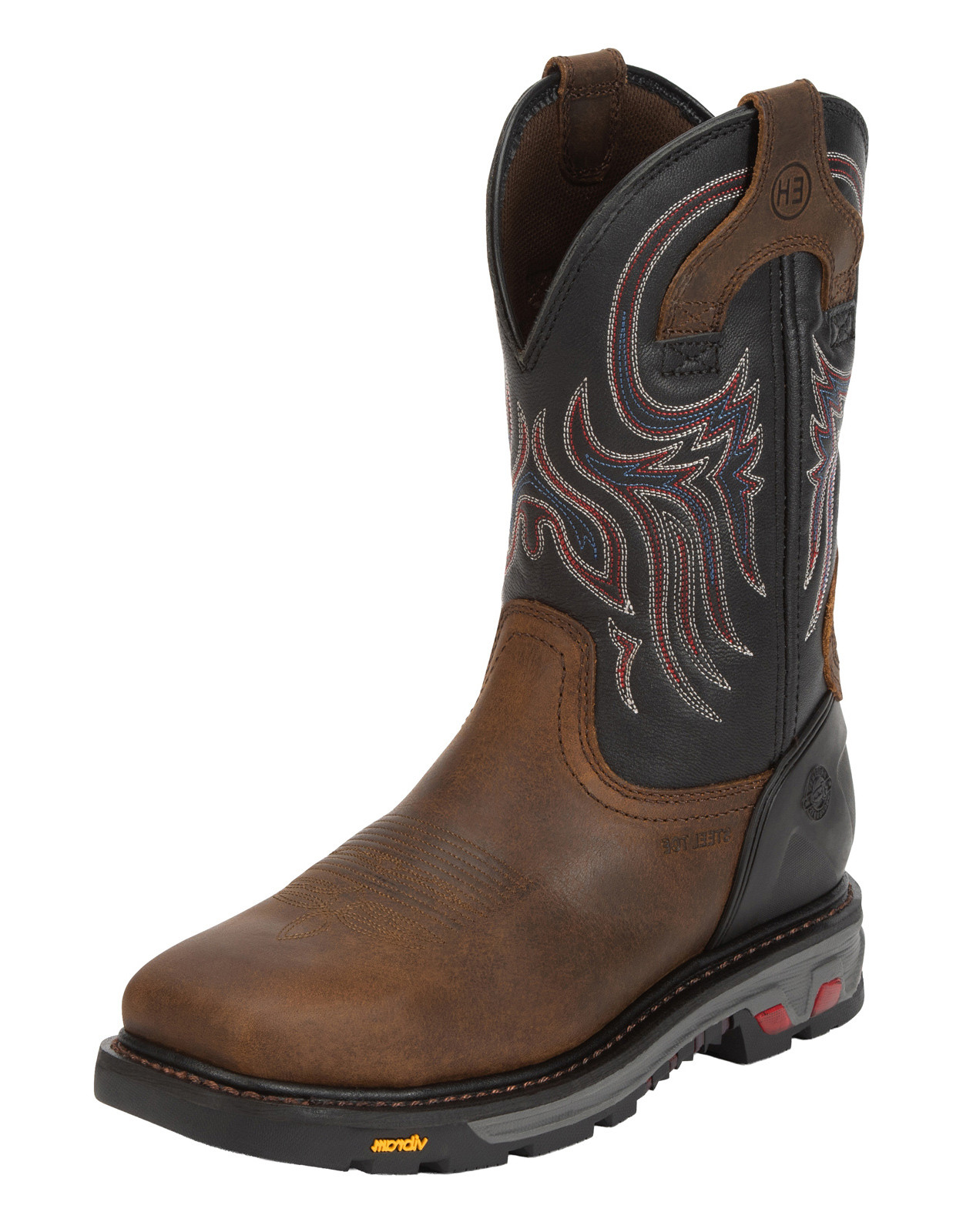 Justin Men's Tanker 11" Square Steel Toe EH Work Boots - Brown/Black