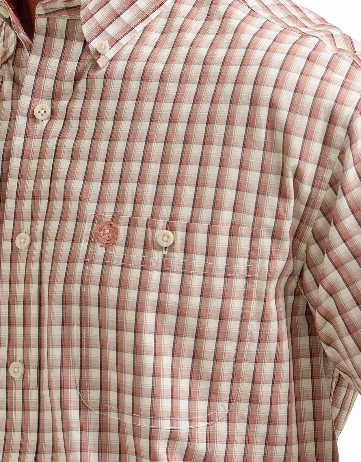 Wrangler Men's George Strait Stretch Long Sleeve Plaid Button Down Shirt - Cream/Rust