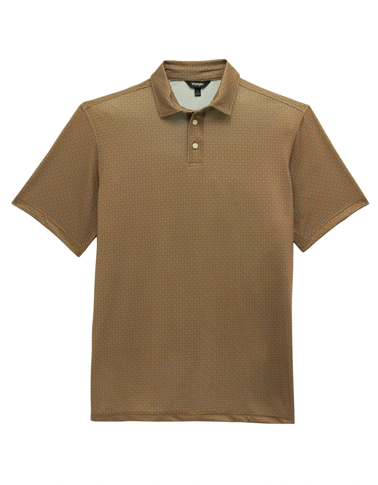 Wrangler Men's All Terrain Performance Polo Short Sleeve Print Button Shirt - Carmel Brown