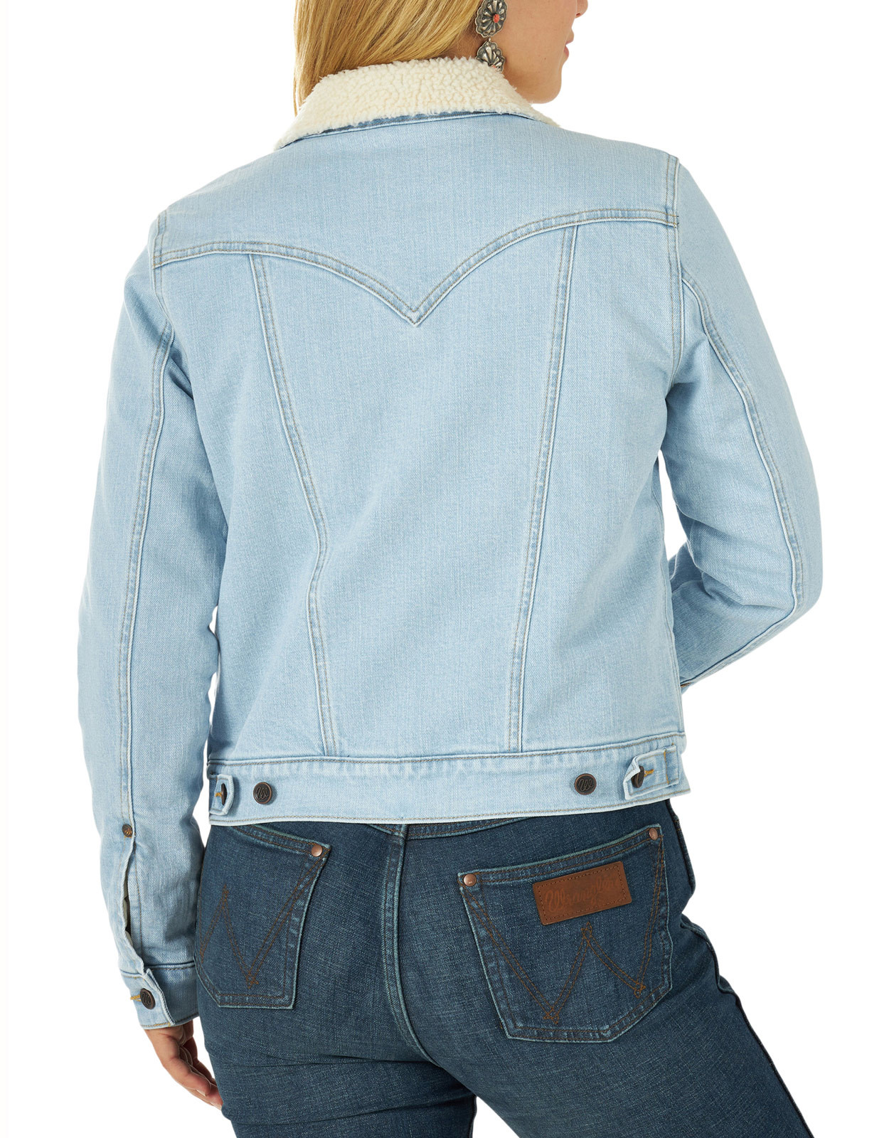 Wrangler Women's Sherpa Lined Denim Button Down Jacket - Bleach