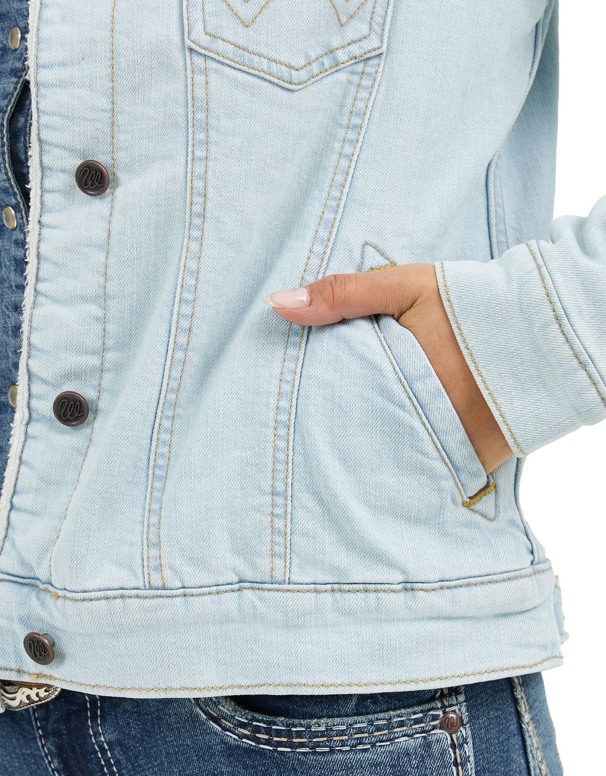 Wrangler Women's Sherpa Lined Denim Button Down Jacket - Bleach