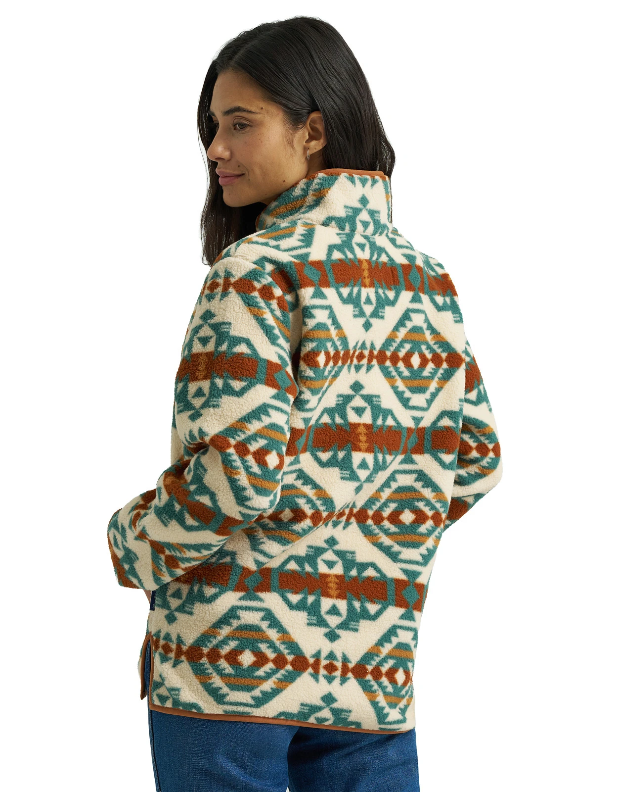 Wrangler Retro Women's Sherpa 1/4 Zip Southwest Print Pullover - Turquoise/Rust