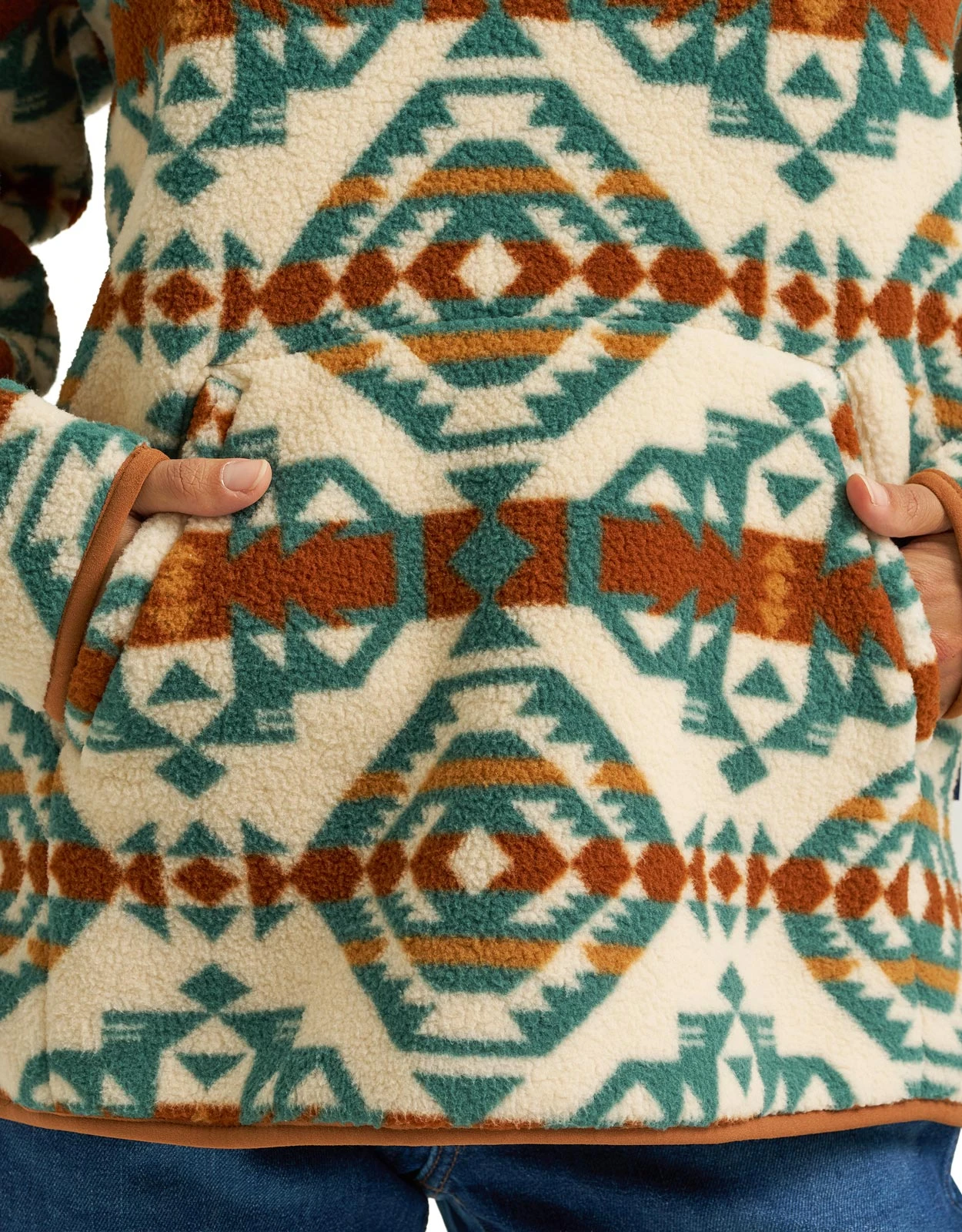 Wrangler Retro Women's Sherpa 1/4 Zip Southwest Print Pullover - Turquoise/Rust