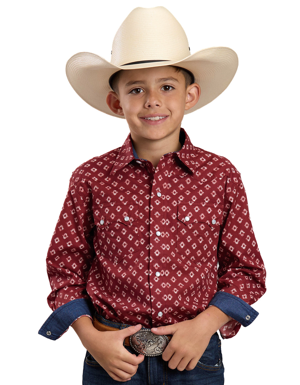 Roper Boys' Long Sleeve Print Snap Shirt - Red