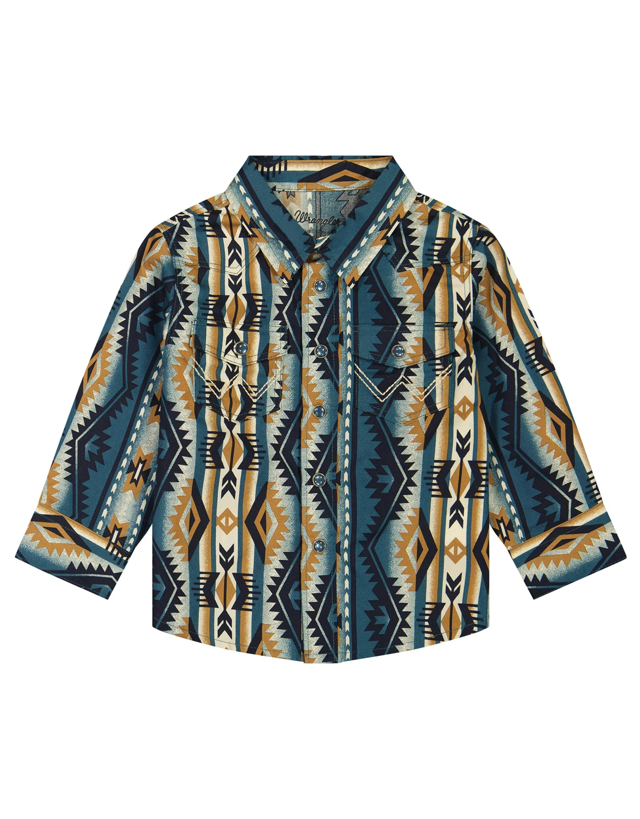 Wrangler Infants' Long Sleeve Print Snap Shirt - Teal/Brown