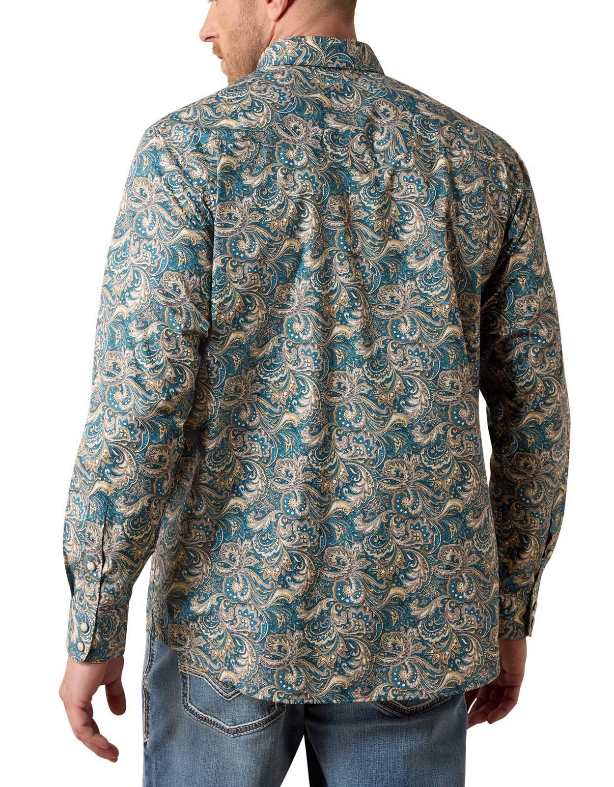 Ariat Men's Standard Series Long Sleeve Print Snap Shirt - Teal/Tan