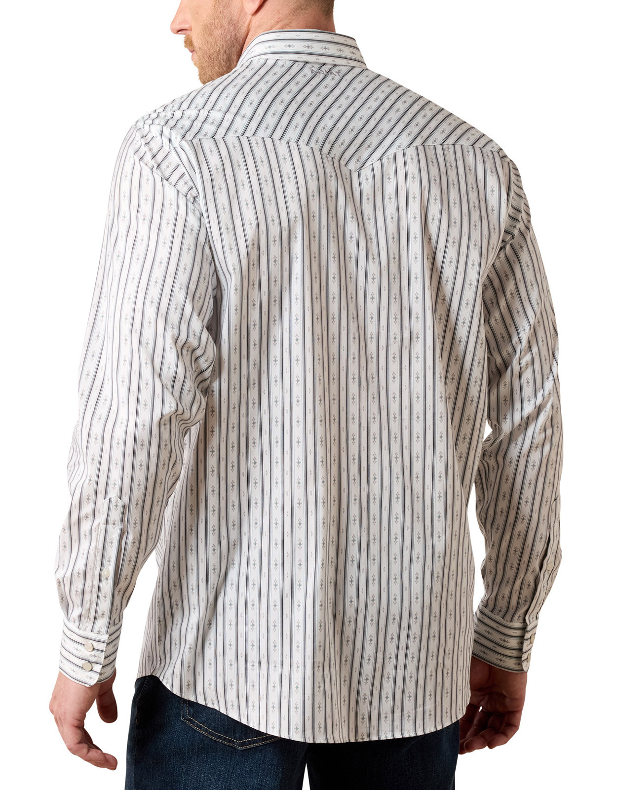 Ariat Men's Everything Stretch Long Sleeve Stripe Snap Shirt - White/Grey