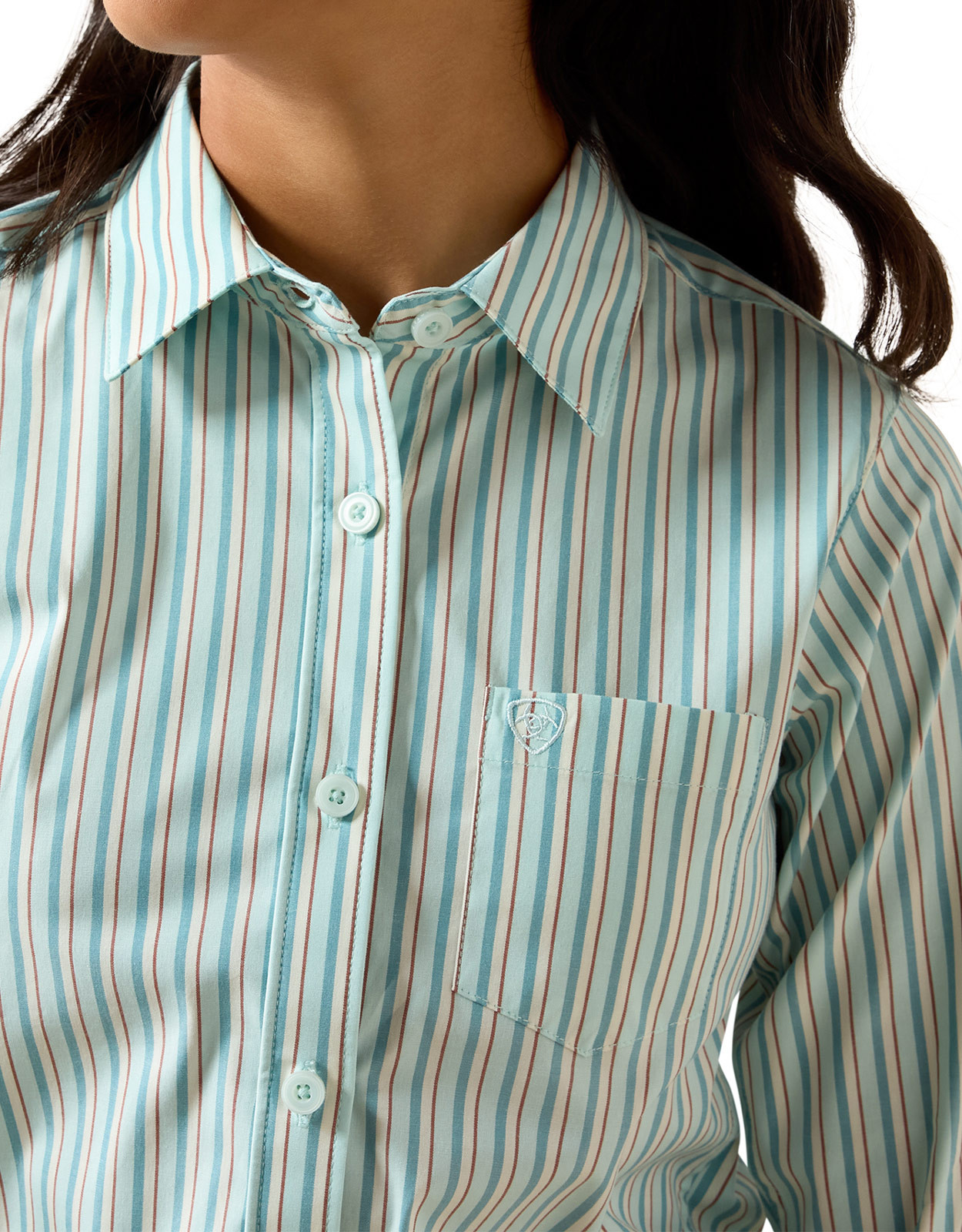 Ariat Girls' Team Kirby Stretch Long Sleeve Solid Button Down Shirt - Aqua