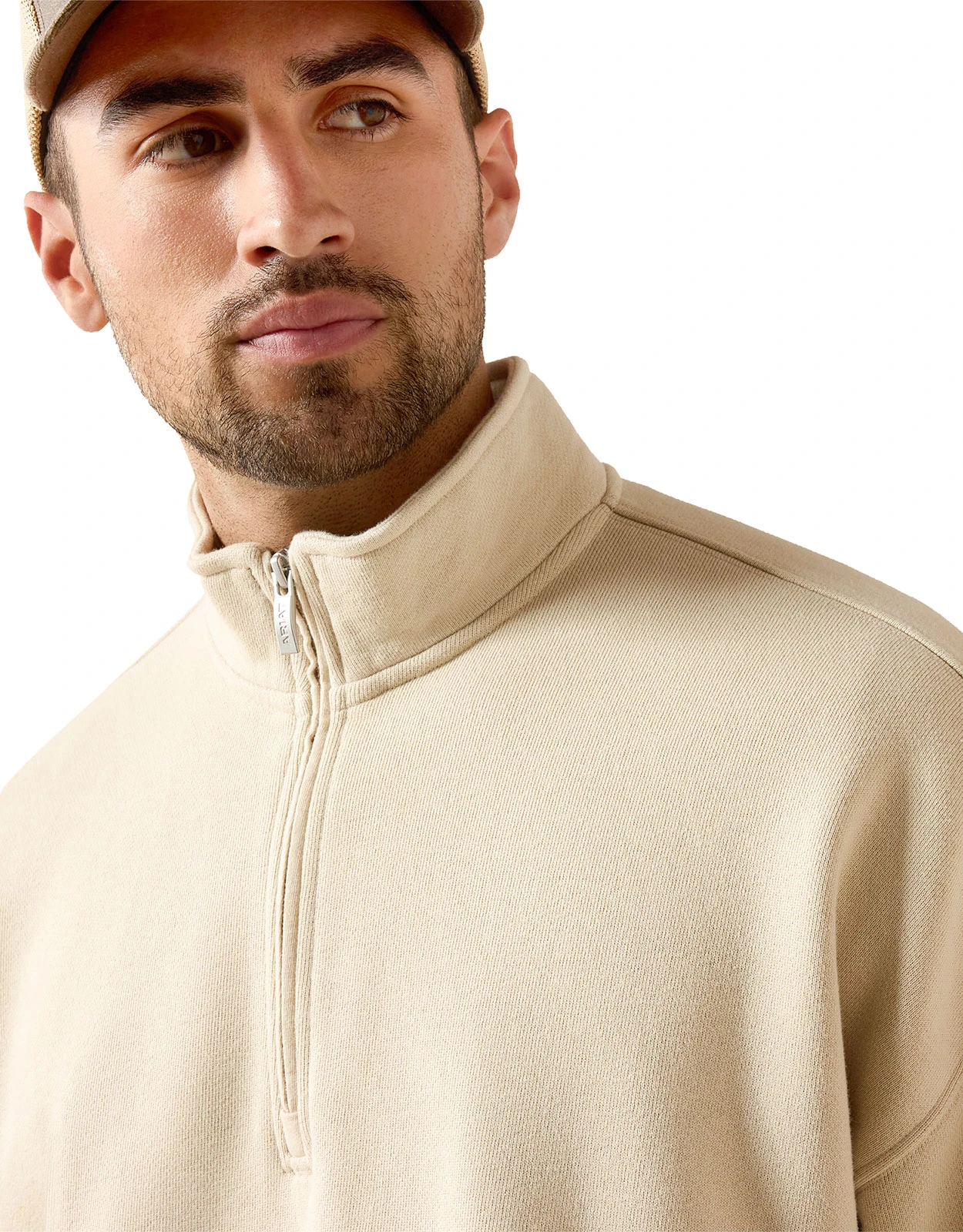 Ariat Men's ToughStock 1/4 Zip Solid Pullover Sweatshirt - Cream
