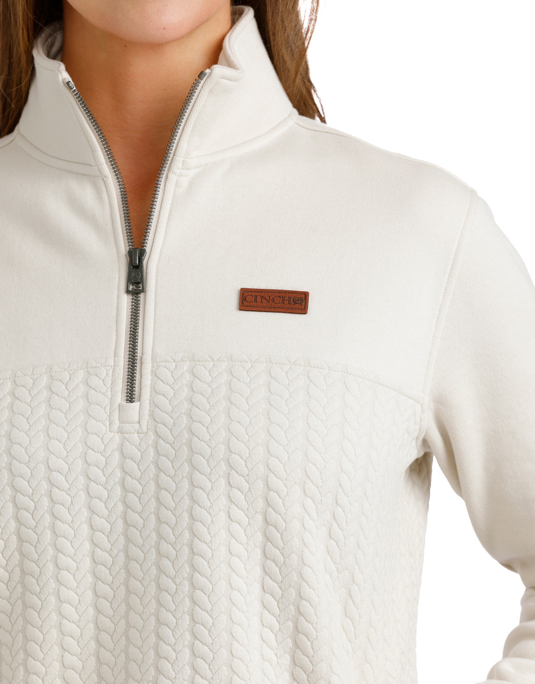 Cinch Women's 1/4 Zip Solid Pullover - Cream