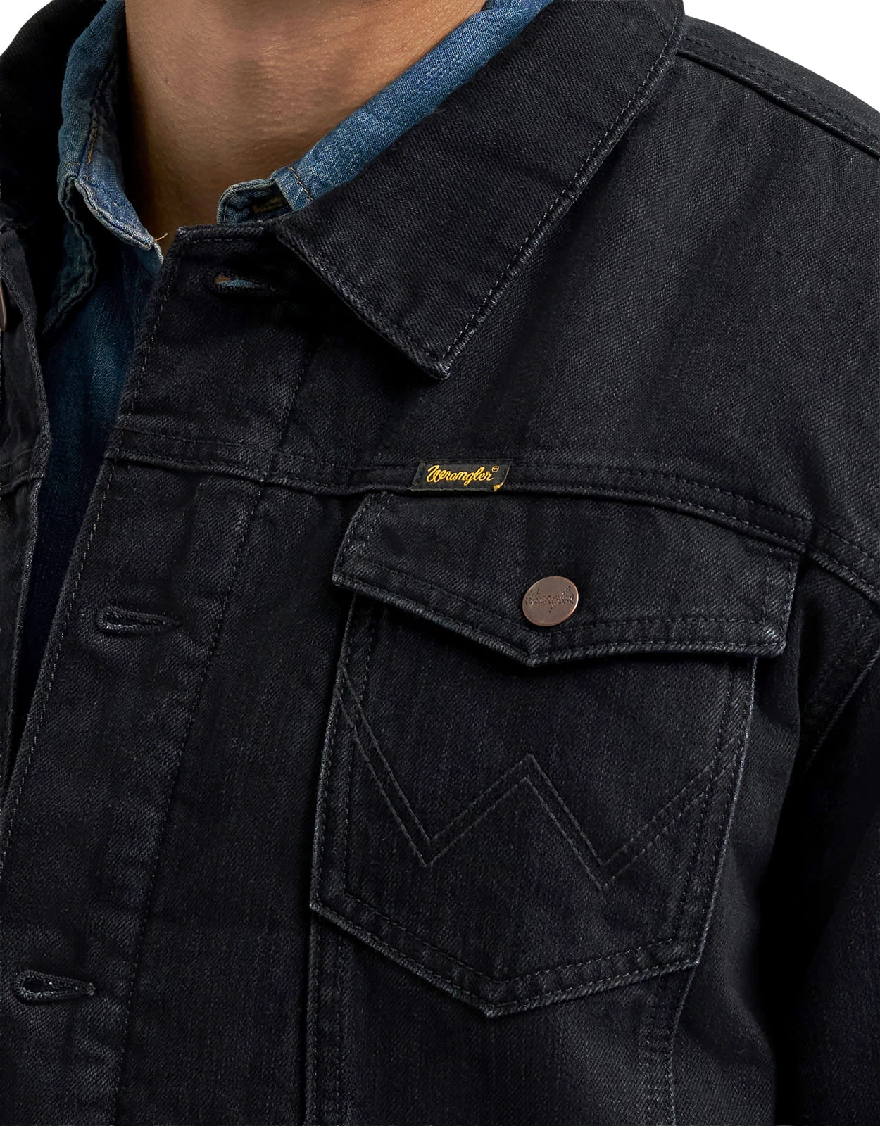 Wrangler Men's Sherpa Lined Denim Button Down Jacket - Black