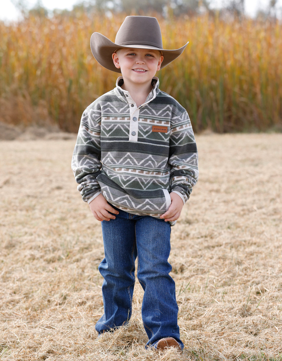 Cinch Boys' Polar Fleece 1/4 Snap Print Pullover - Green