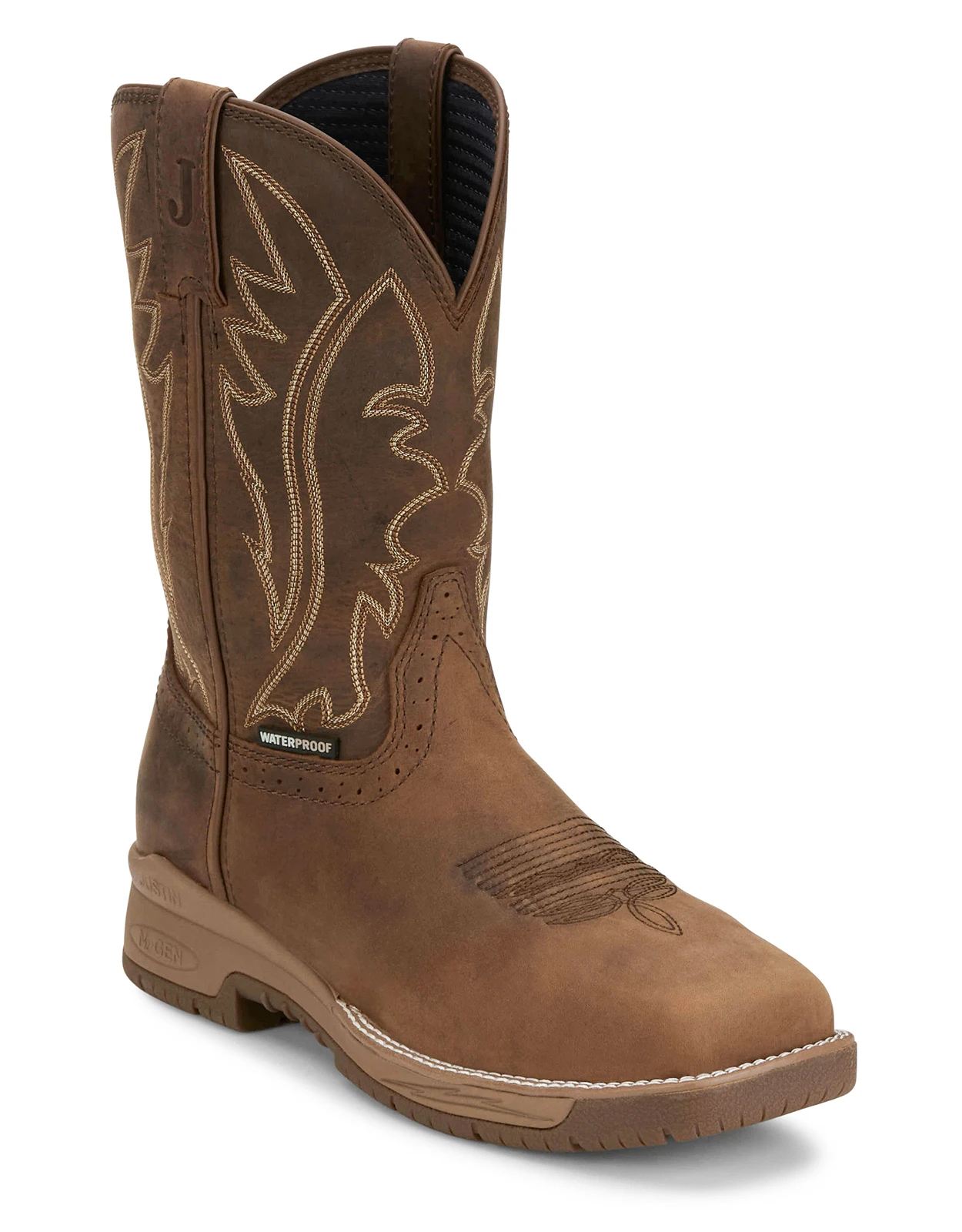 Justin Men's Nitread 11" Square Toe Waterproof EH Work Boots - Distressed Brown (Closeout)