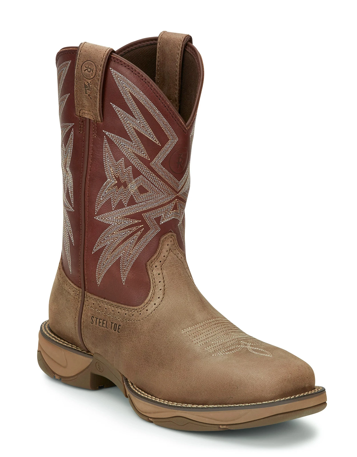 Tony Lama Men's Bartlett 11" Square Steel Toe EH Work Boots - Light Brown/Red (Closeout)