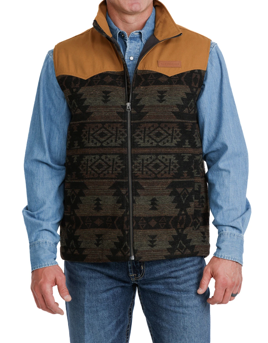 Cinch Men's Jaquard Concealed Carry Print Zip Vest - Brown/Black
