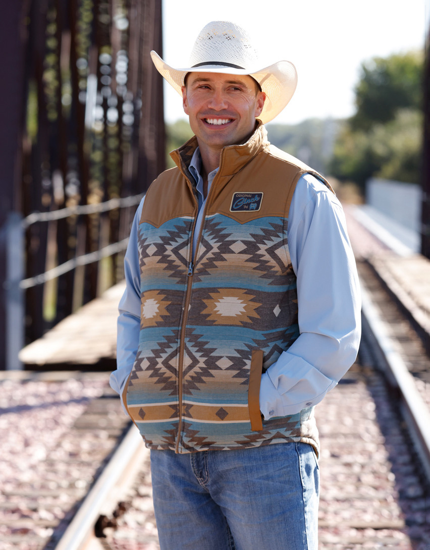 Cinch Men's Reversable Quilted Canvas Zip Vest - Brown/Turquoise