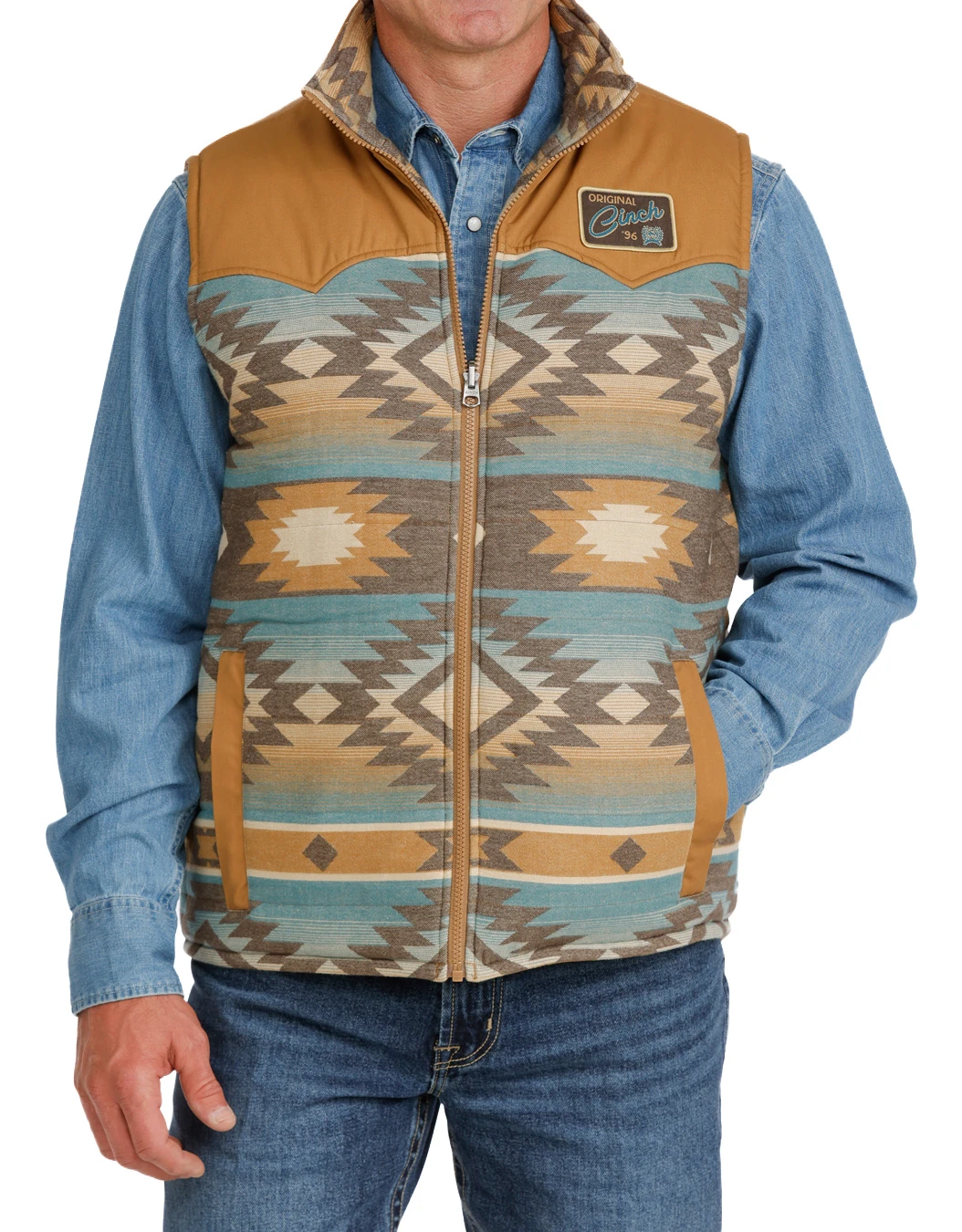 Cinch Men's Reversable Quilted Canvas Zip Vest - Brown/Turquoise