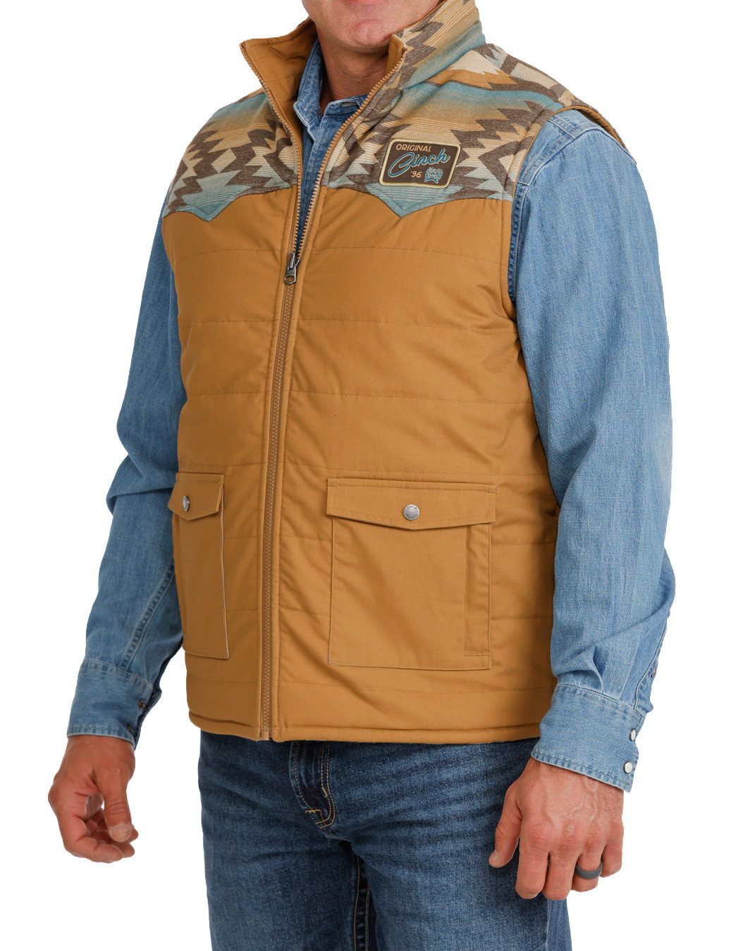 Cinch Men's Reversable Quilted Canvas Zip Vest - Brown/Turquoise