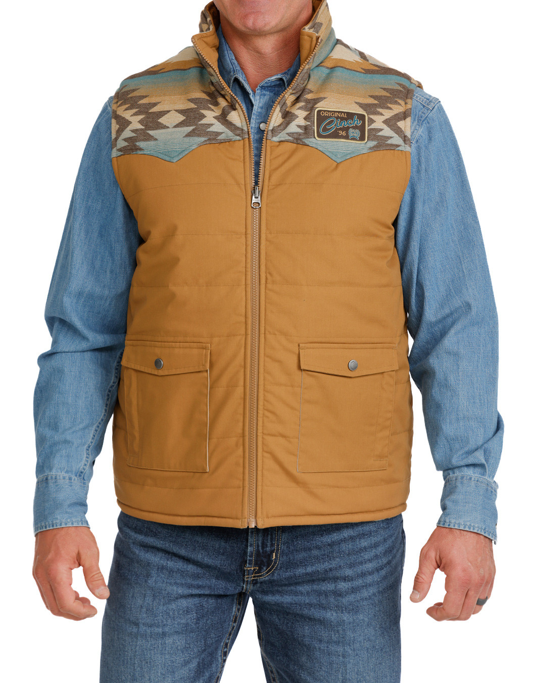 Cinch Men's Reversable Quilted Canvas Zip Vest - Brown/Turquoise