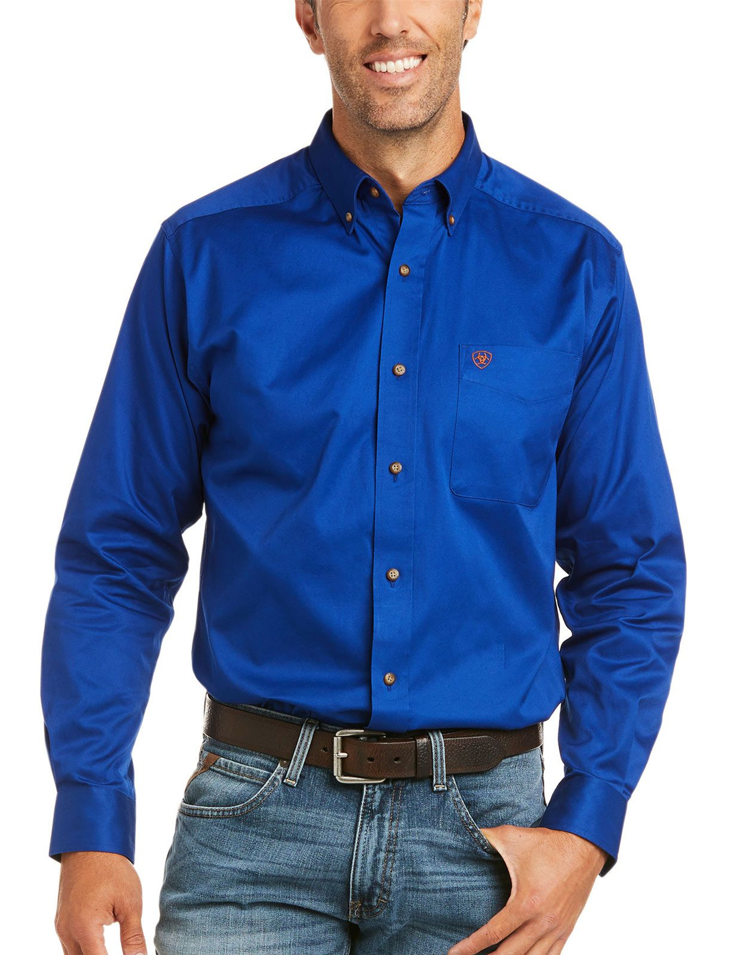 Ariat Men's Long Sleeve Solid Twill Button Down Western Shirt - Ultramarine