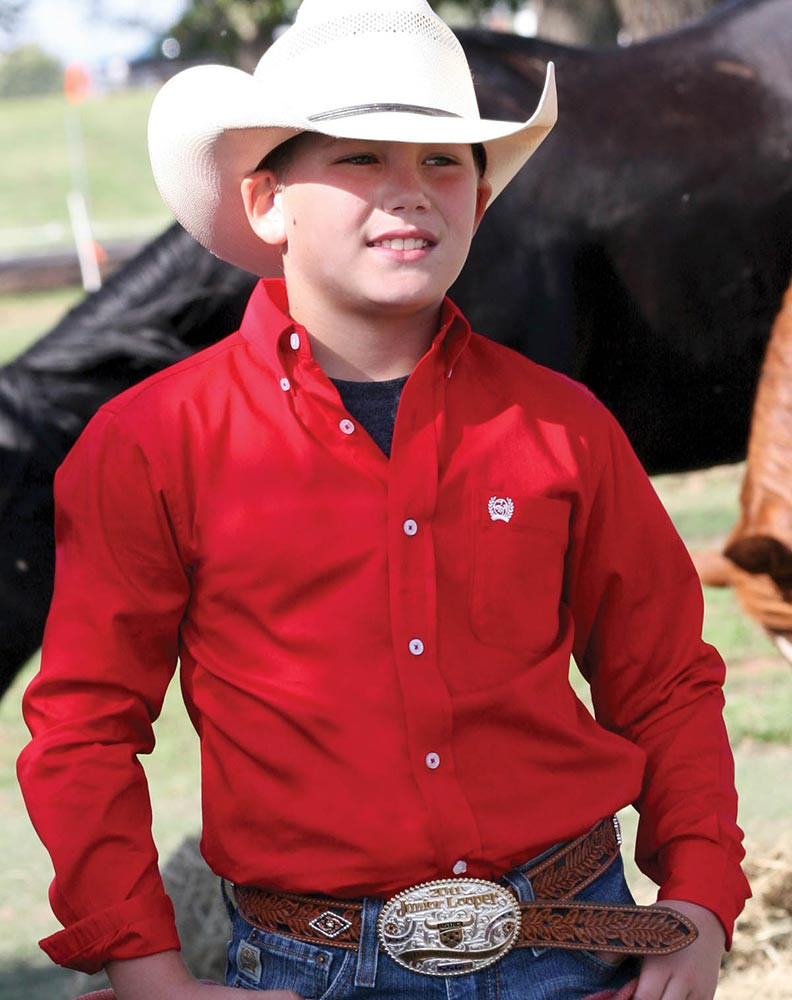 Cinch Boys' Long Sleeve Button-Up Shirt with Blue Star Print main image 1