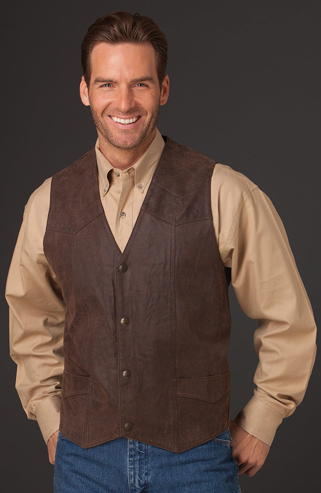 Cripple Creek Mens Basic Vest with Snap Front Antique Chocolate