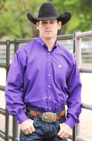 Roper Men's Western Long Sleeve Solid Snap Shirt - Purple